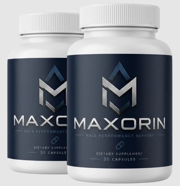 Two Maxorin bottles — male performance support dietary supplement